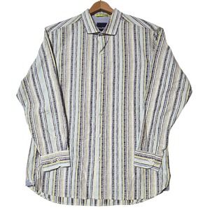 Tommy Bahama Mens Cotton Striped Long Sleeve Shirt Blue Yellow Resort Travel